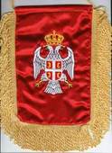 Embroided red flag for the car - with Serbian emblem